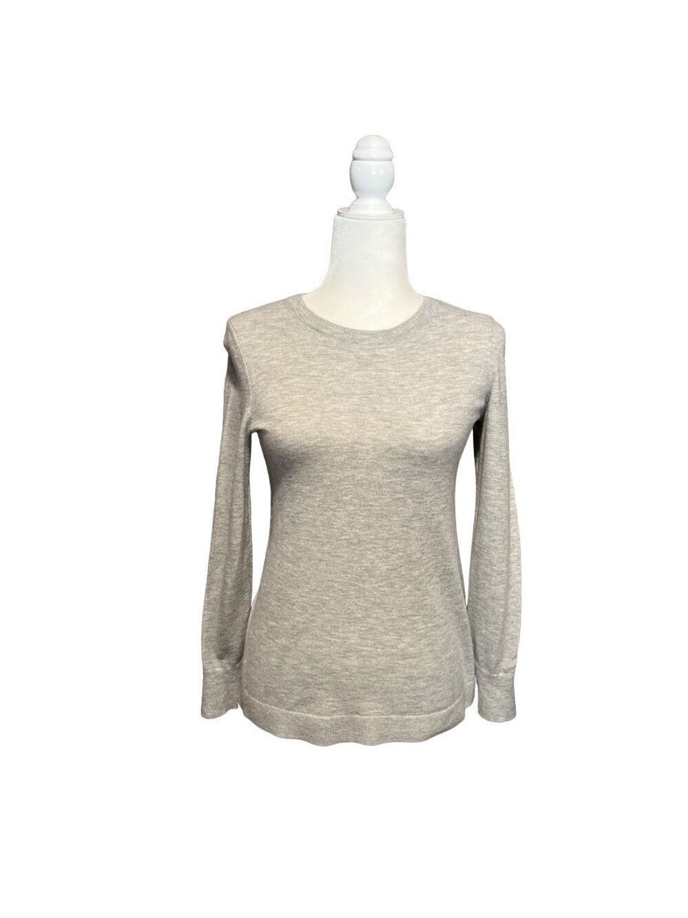 Talbots gray crewneck long wool blend sweater with back neck buttons - PS